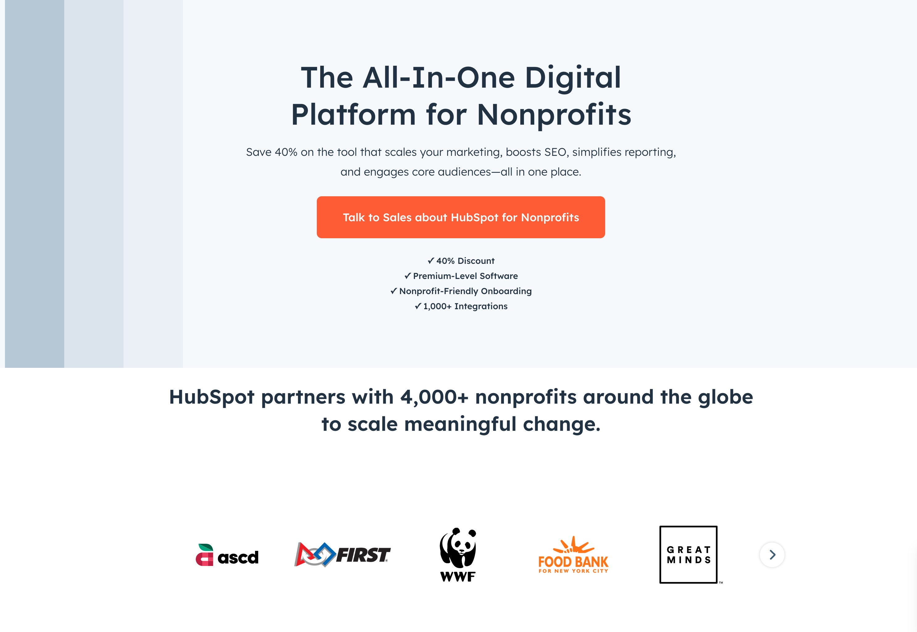 B2B messaging framework example - messaging by vertical - HubSpot for nonprofits homepage image