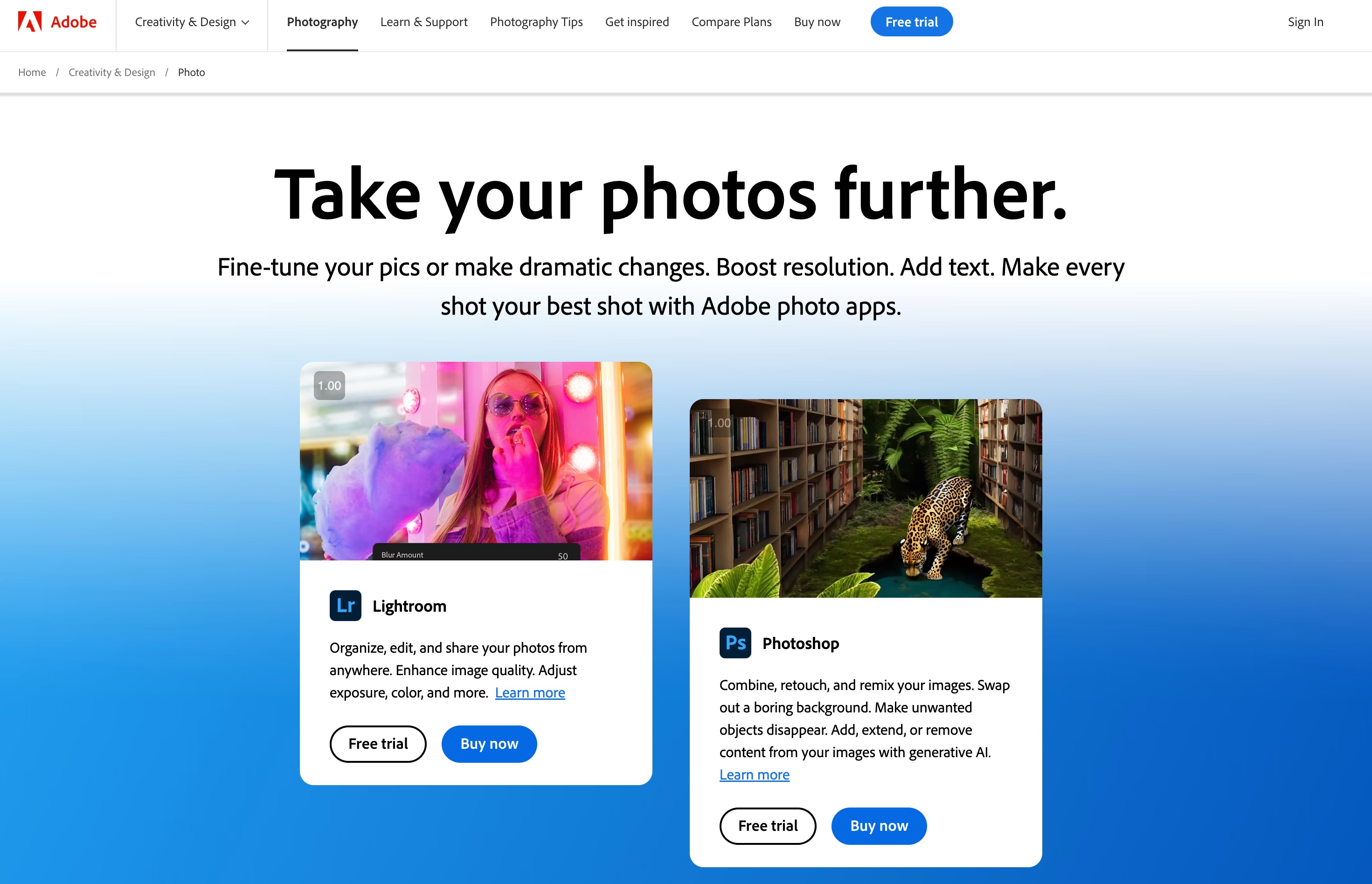 B2B Messaging Framework - Persona example. Image of Adobe creative suite homepage for photographers.